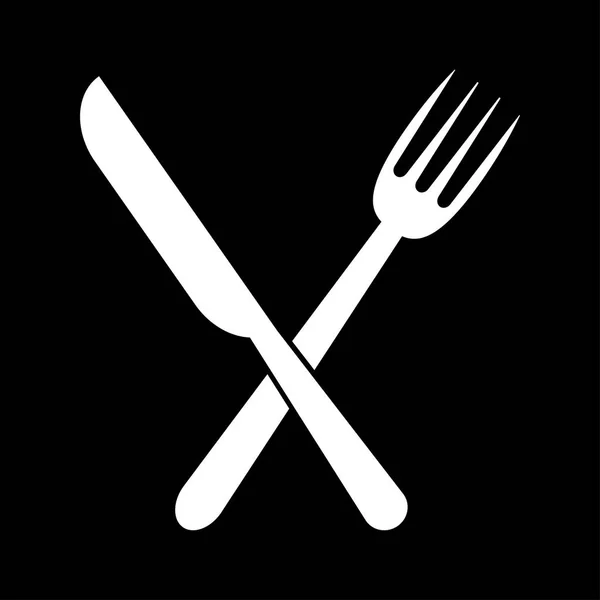 White fork and knife on black background — Stock Vector