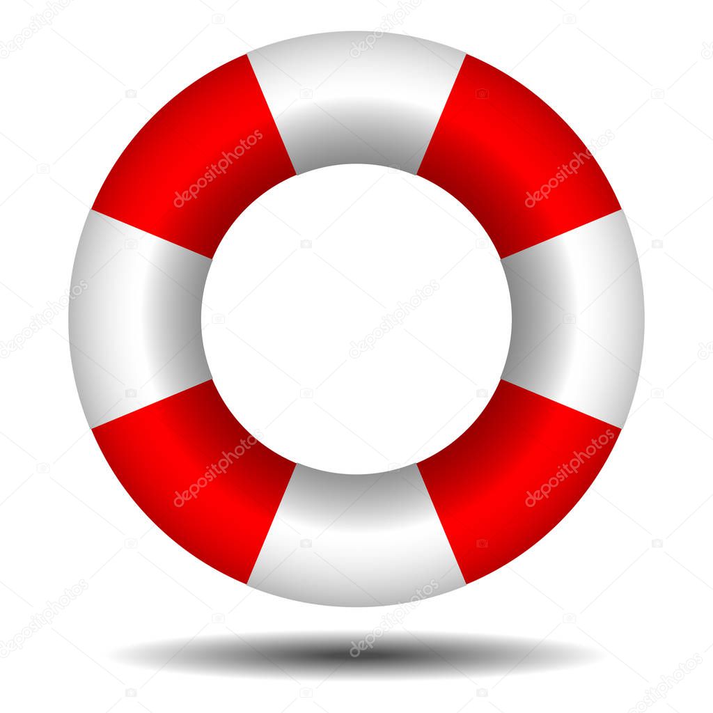 Lifebuoy with shadow on a white background