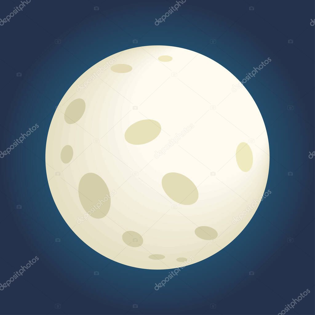 Full moon on dark blue background. Cartoon style