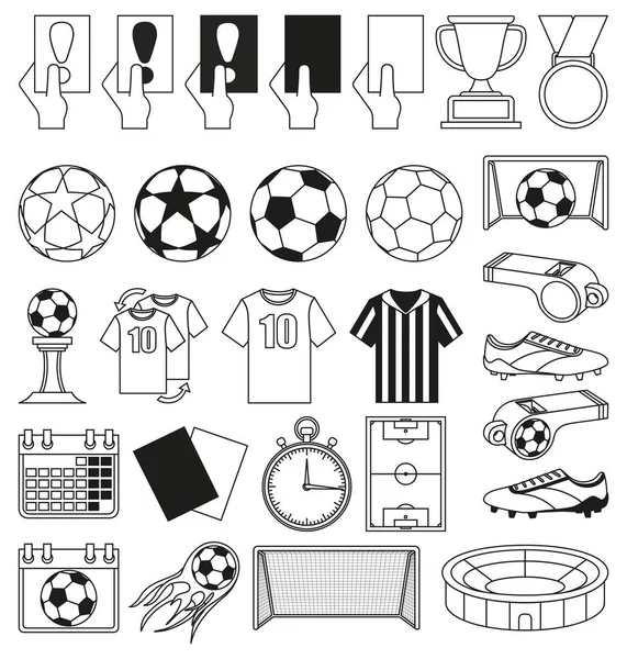 Черно-белый футбол 28 элементов набор — стоковый вектор