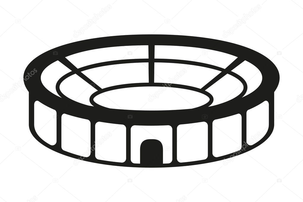 Black and white sport stadium silhouette. Sport theme vector illustration for icon, sticker sign, patch, certificate badge, gift card, stamp logo, label, poster, web banner, flayer