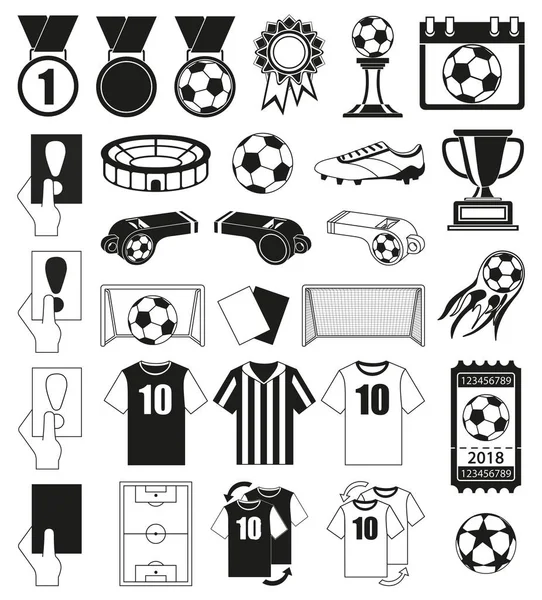 30 elementos de futebol conjunto preto e branco —  Vetores de Stock