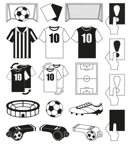 19 футбольных элементов черно-белый набор — стоковый вектор