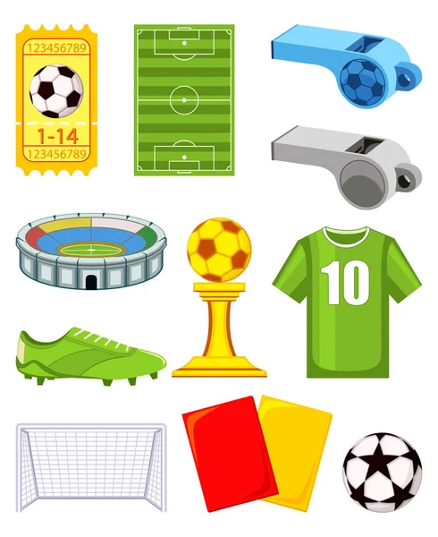 Colorful cartoon soccer 11 elements set. — Stock Vector