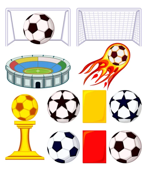 11 футбольных элементов красочный набор мультфильмов — стоковый вектор