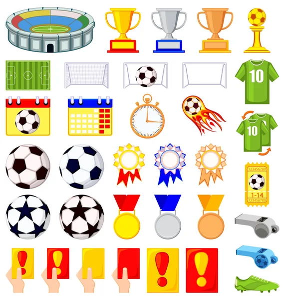 35 футбольных элементов красочный набор мультфильмов — стоковый вектор