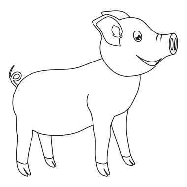 Hat sanat siyah beyaz mutlu domuz. Yetişkinler ve çocuklar için boyama sayfası. 2019 yıl Çince sembolü. Çiftlik hayvan vektör çizim simgesini, etiket işareti, sertifika kartı, hediye kartı, poster için,