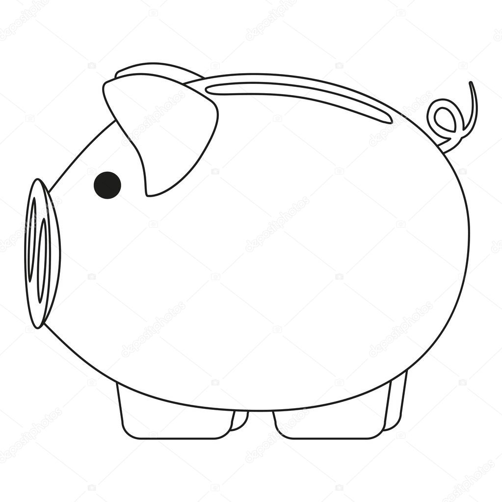 Line art black and white pink piggy bank. 2019 year chinese symbol. Farm animal vector illustration for icon, sticker sign, patch, certificate badge, gift card, stamp logo, label, poster, web banner, flayer