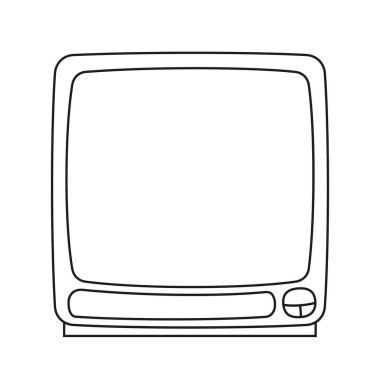 Line art siyah beyaz eski televizyon monitör. Yetişkinler ve çocuklar için boyama sayfası. Medya tema vektör çizim simgesini, etiket işareti, yama, sertifika kartı, hediye kartı, etiket, poster, flayer davet için