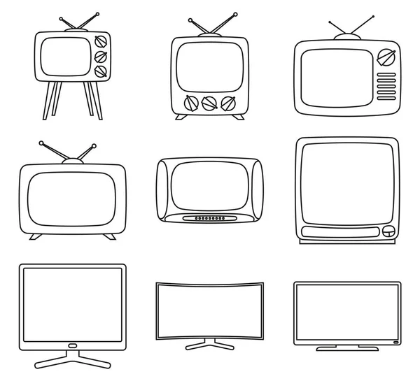 Line art fekete-fehér tv-készülék 9 elem — Stock Vector