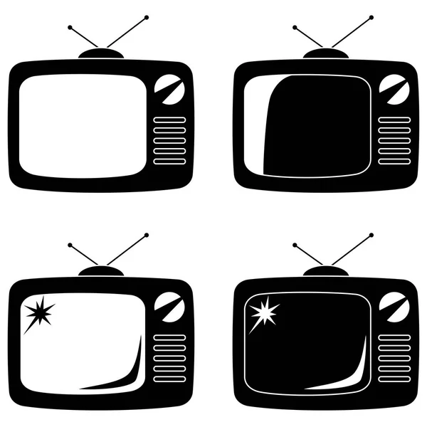 Černý vintage silueta televizor v izolované na bílém — Stockový vektor