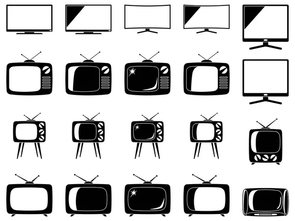 Sziluettjét a fekete-fehér 20 elem televízió — Stock Vector