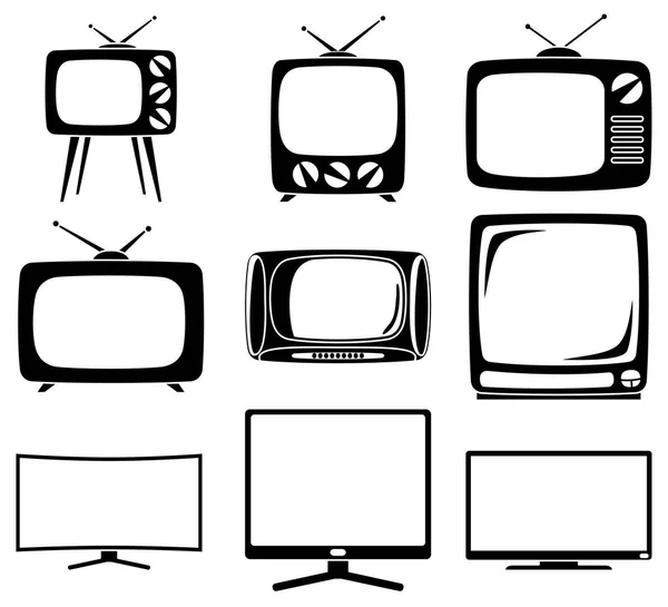 Sziluettjét a fekete-fehér 9 elem televízió — Stock Vector