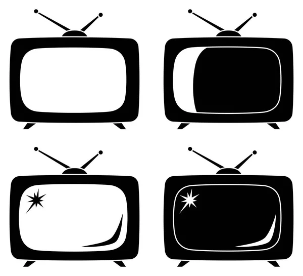 Fekete retro tv silhouette beállítása a elszigetelt fehér — Stock Vector