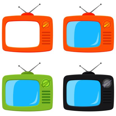 Renkli karikatür retro televizyon üzerinde beyaz izole