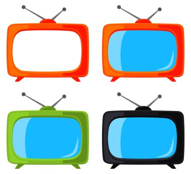 Renkli çizgi film vintage televizyon üzerinde beyaz izole