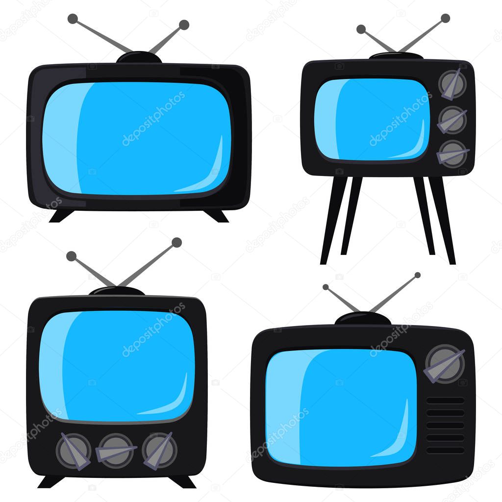 Black cartoon various retro tv set