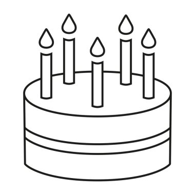 Line art siyah beyaz Doğum günü pastası 5 mumlar