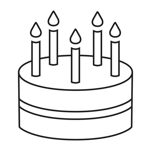 Linie umění černé a bílé narozeninový dort 5 svíček — Stockový vektor