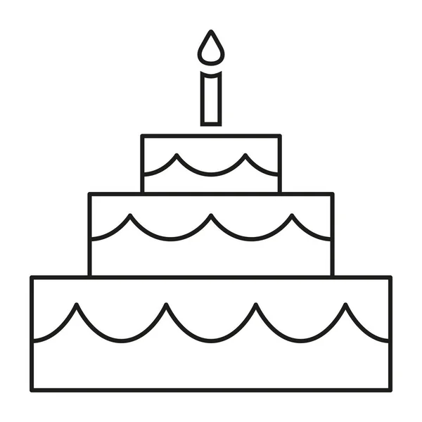 Line art černé a bílé narozeninový dort — Stockový vektor