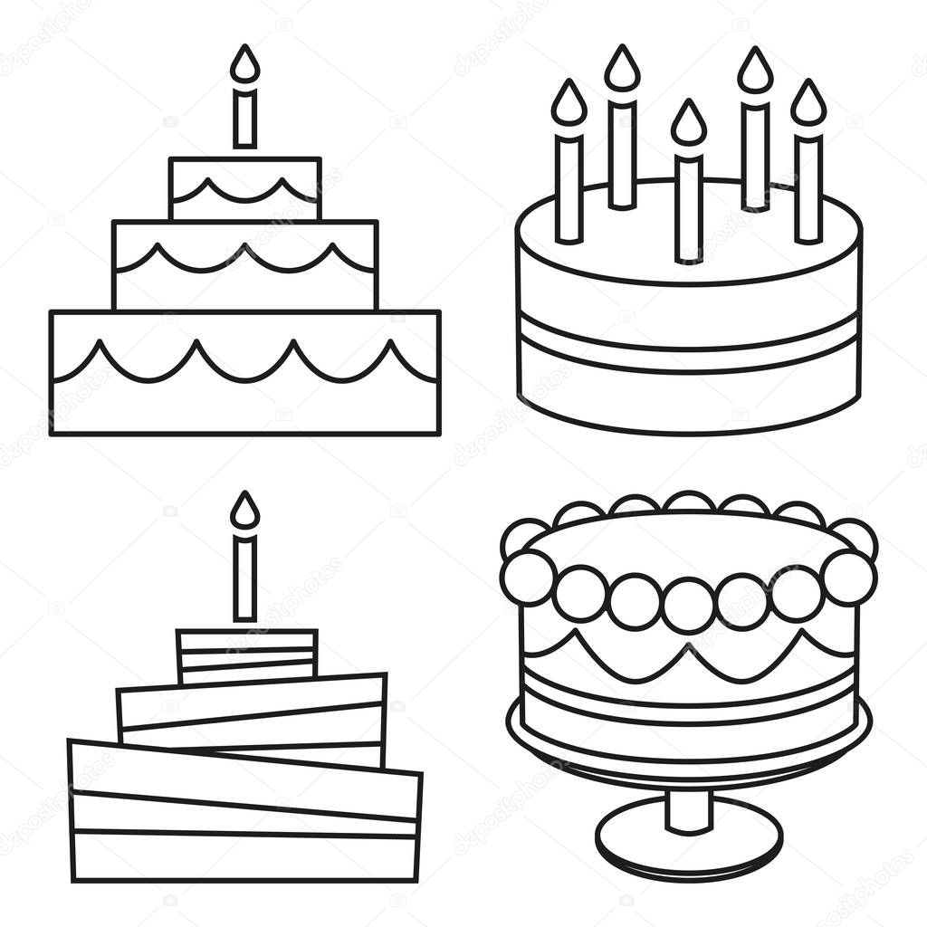 Vettoriale stockLinea art set torta di compleanno in bianco e nero di  ©bessyana #198921690, image size:1024x1024