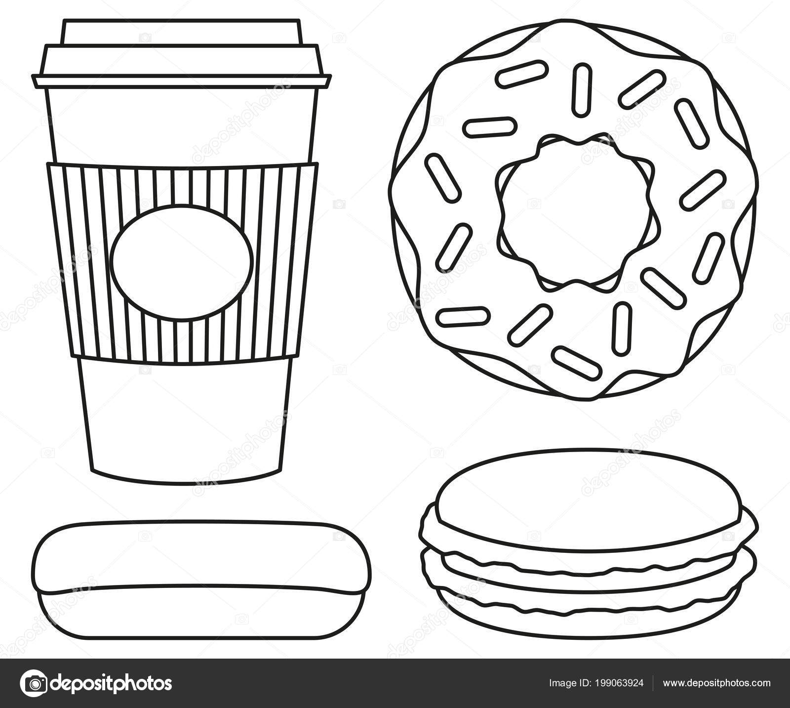 Line art black and white coffee and donut set Stock Vector Image by ©bessyana #199063924 Line art black and white coffee and donut set Stock Vector Image by ©bessyana #199063924