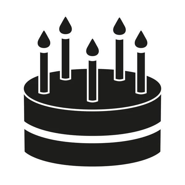 Fekete-fehér születésnapi torta 5 gyertyák sziluett — Stock Vector