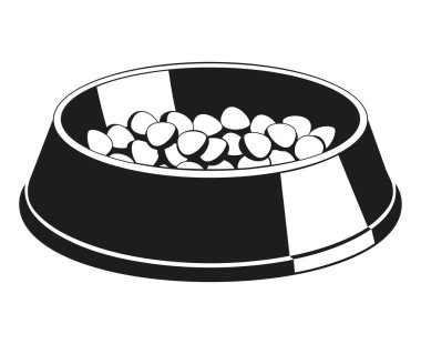 Siyah ve beyaz evde beslenen hayvan yiyecek kase siluet