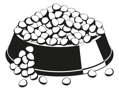 Siyah ve beyaz evde beslenen hayvan yiyecek dolu kase siluet