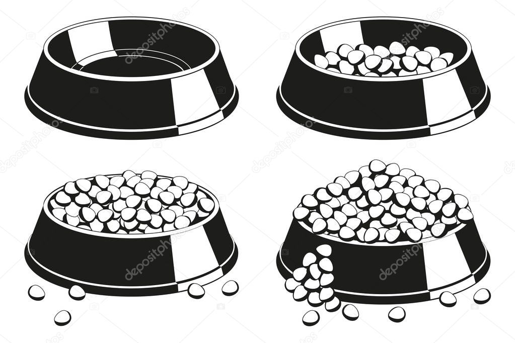 Black and white pet food bowl silhouette set