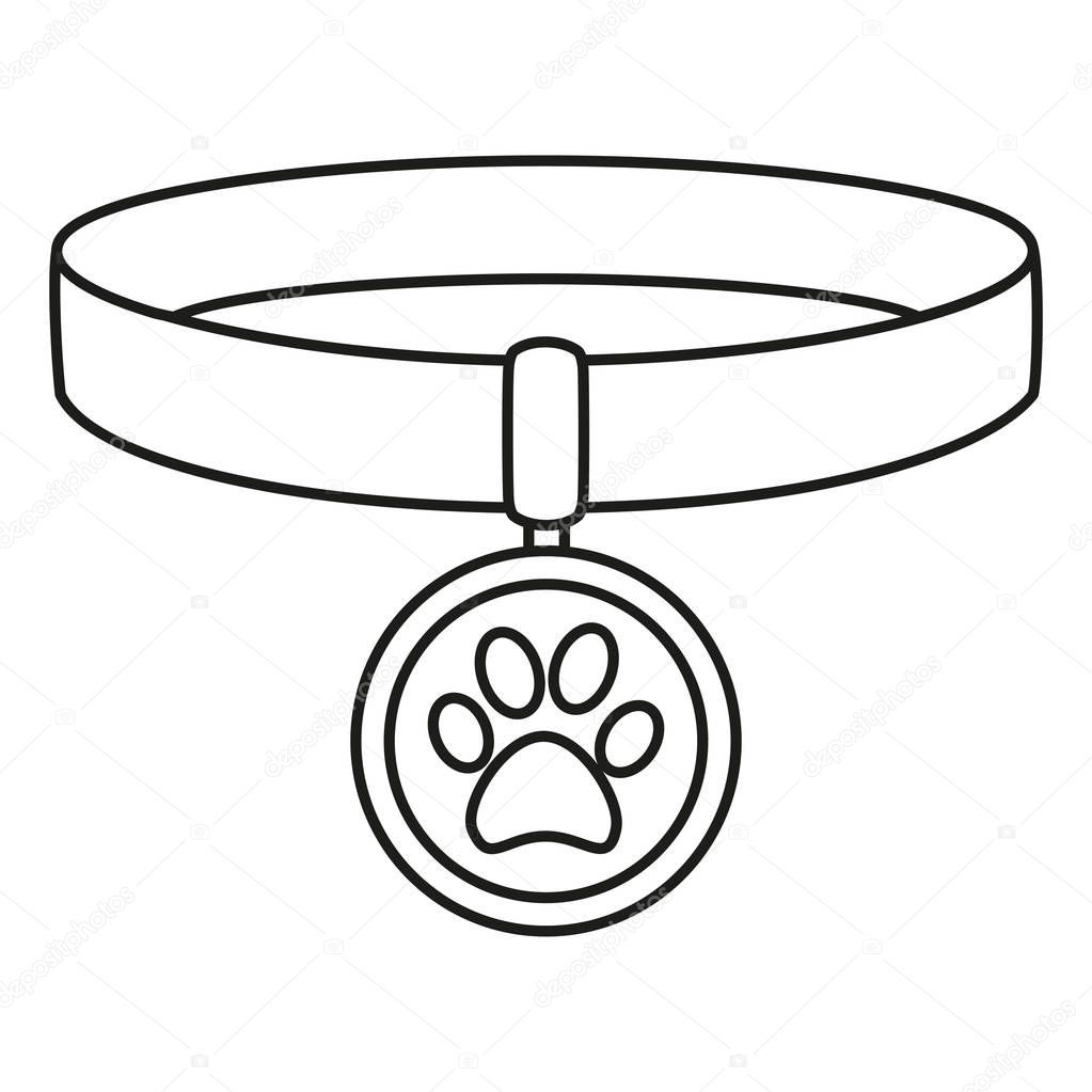 Line art black and white pet collar. Simple supply for domestic animal. Cat dog care themed vector illustration for icon, sticker, patch, label, sign, badge, certificate or gift card decoration