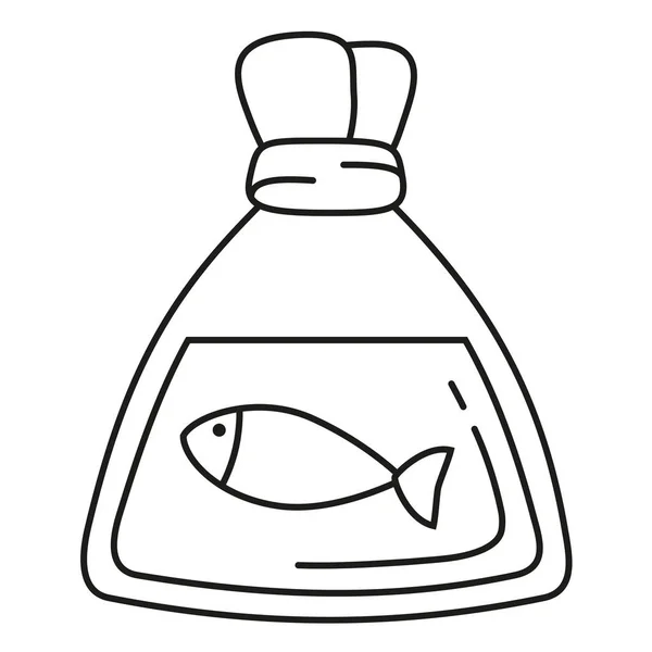 Line art black and white fish in plastic bag — Stock Vector