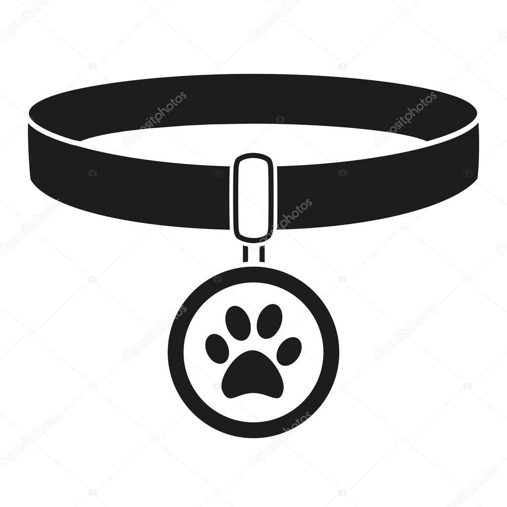 Black and white pet collar silhouette. Simple supplies for domestic animal. Cat and dog care themed vector illustration for icon, sticker, patch, label, badge, certificate or gift card decoration