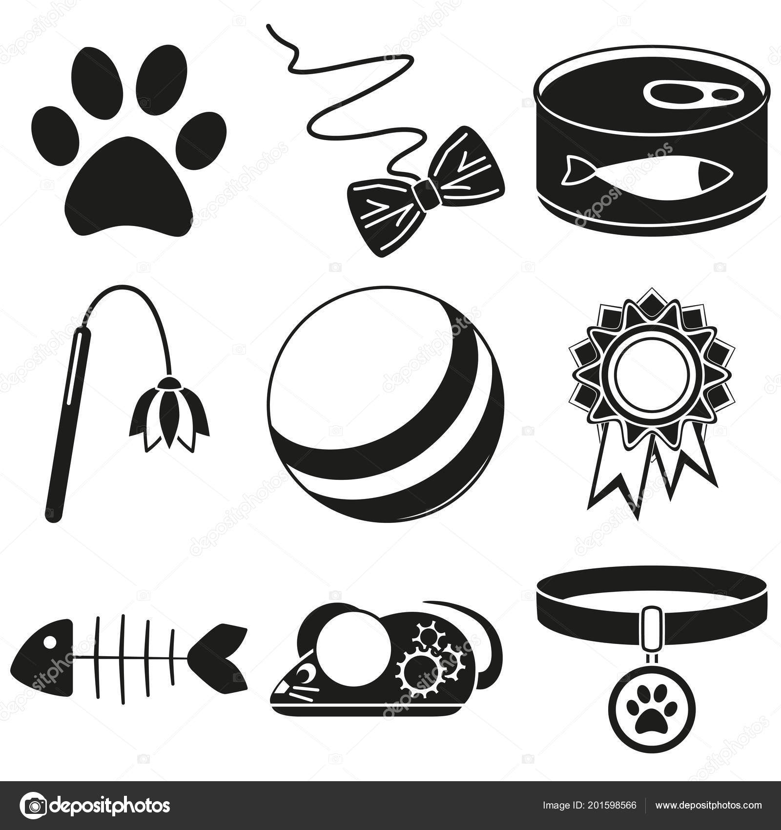Black and white cat care silhouette elements Stock Vector by