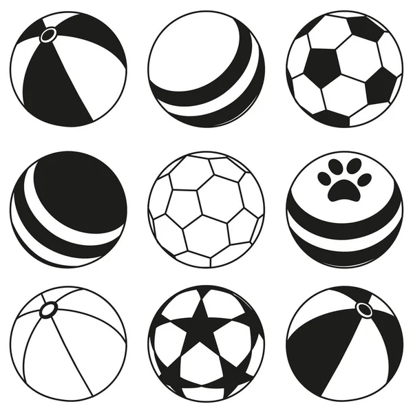 Conjunto de silhueta de bola de borracha preto e branco — Vetor de Stock