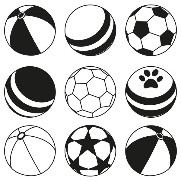 Black and white rubber ball silhouette set