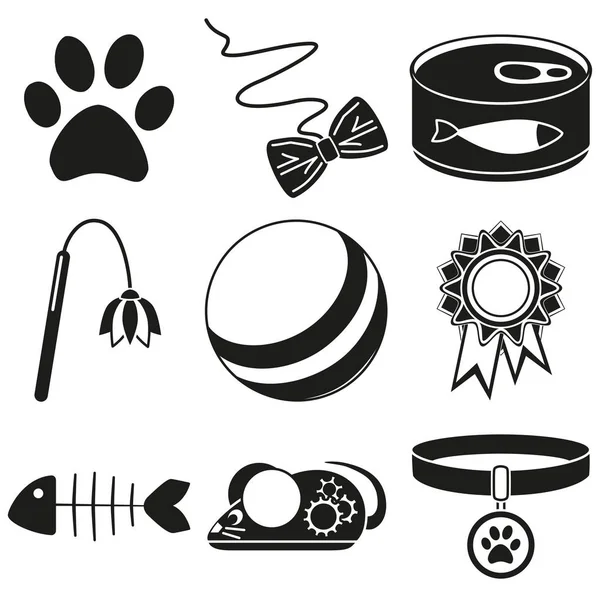 Siyah ve beyaz 9 kedi bakım siluet öğeleri