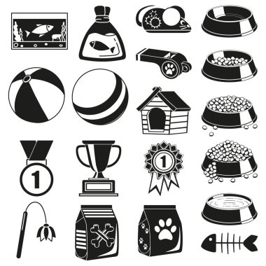 19 siyah beyaz evde beslenen hayvan dükkan siluet öğeleri