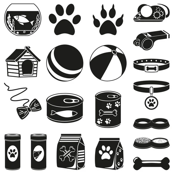 20 éléments silhouette animalerie noir et blanc — Image vectorielle