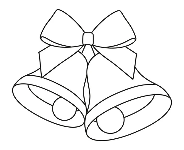 Linea art bianco e nero due campane con fiocco a nastro — Vettoriale Stock