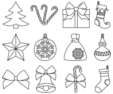 Siyah ve beyaz satır resmi 12 Noel öğeleri ayarla
