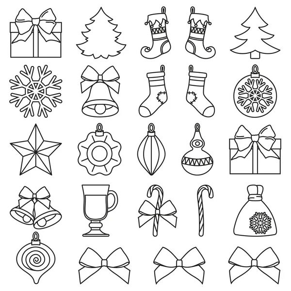 Line art black and white 25 christmas elements set — Stock Vector