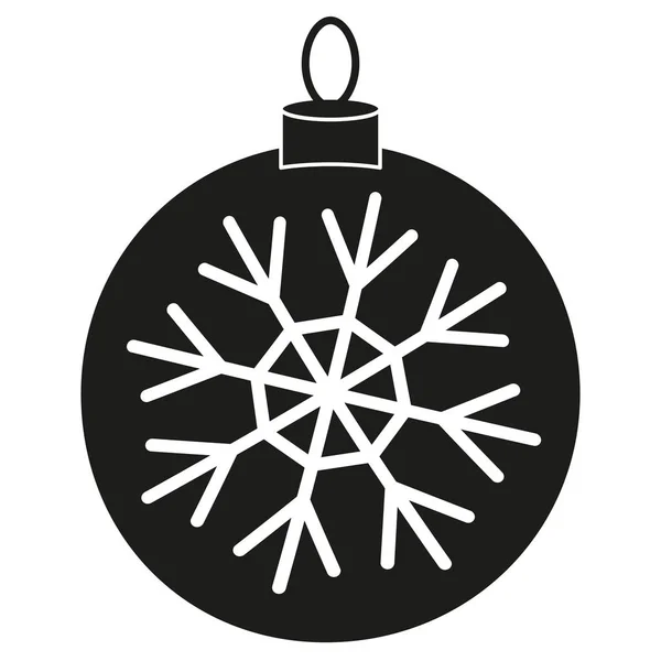 Zwart witte kerst bal sneeuwvlok silhouet — Stockvector