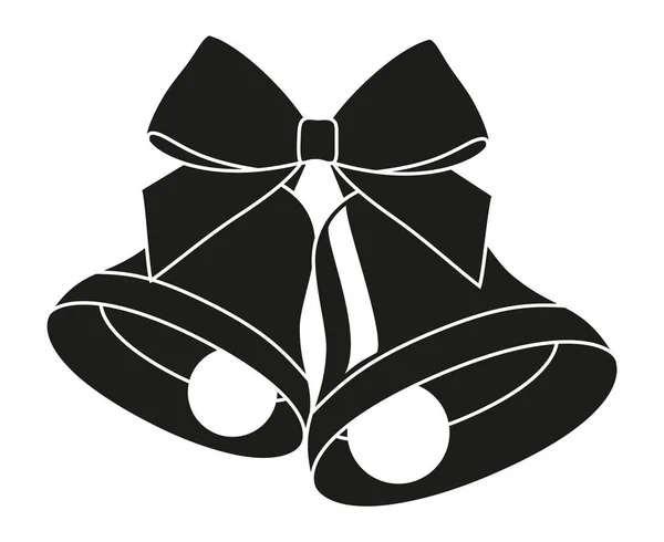 Blanco y negro dos campanas con silueta de lazo de cinta — Archivo Imágenes Vectoriales