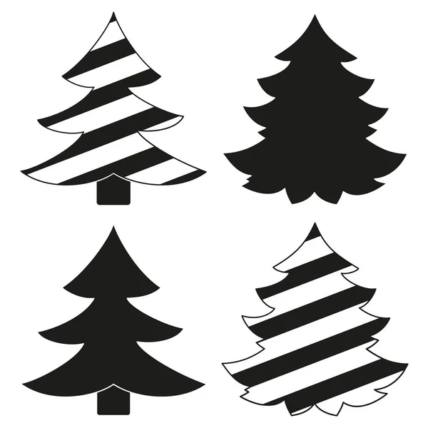 Black and white christmas tree silhouette set. — Stock Vector
