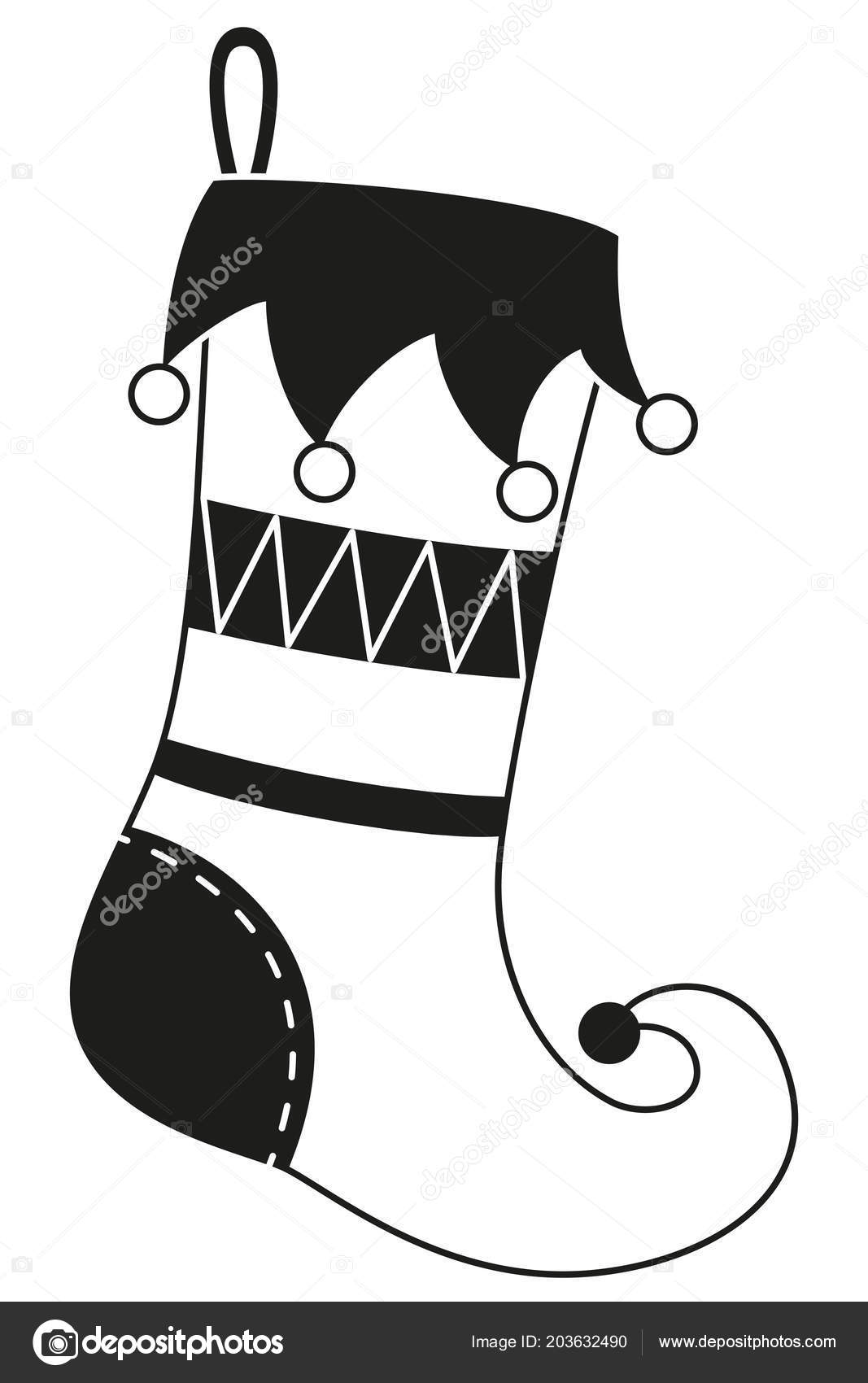 Black and white cute christmas stocking silhouette — Wektor stockowy