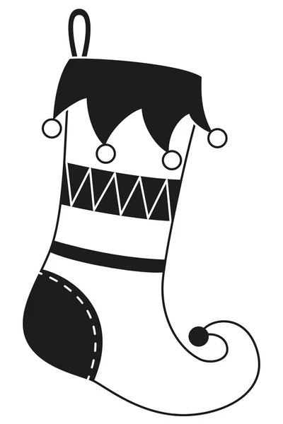 Zwart-wit schattig christmas stocking silhouet — Stockvector