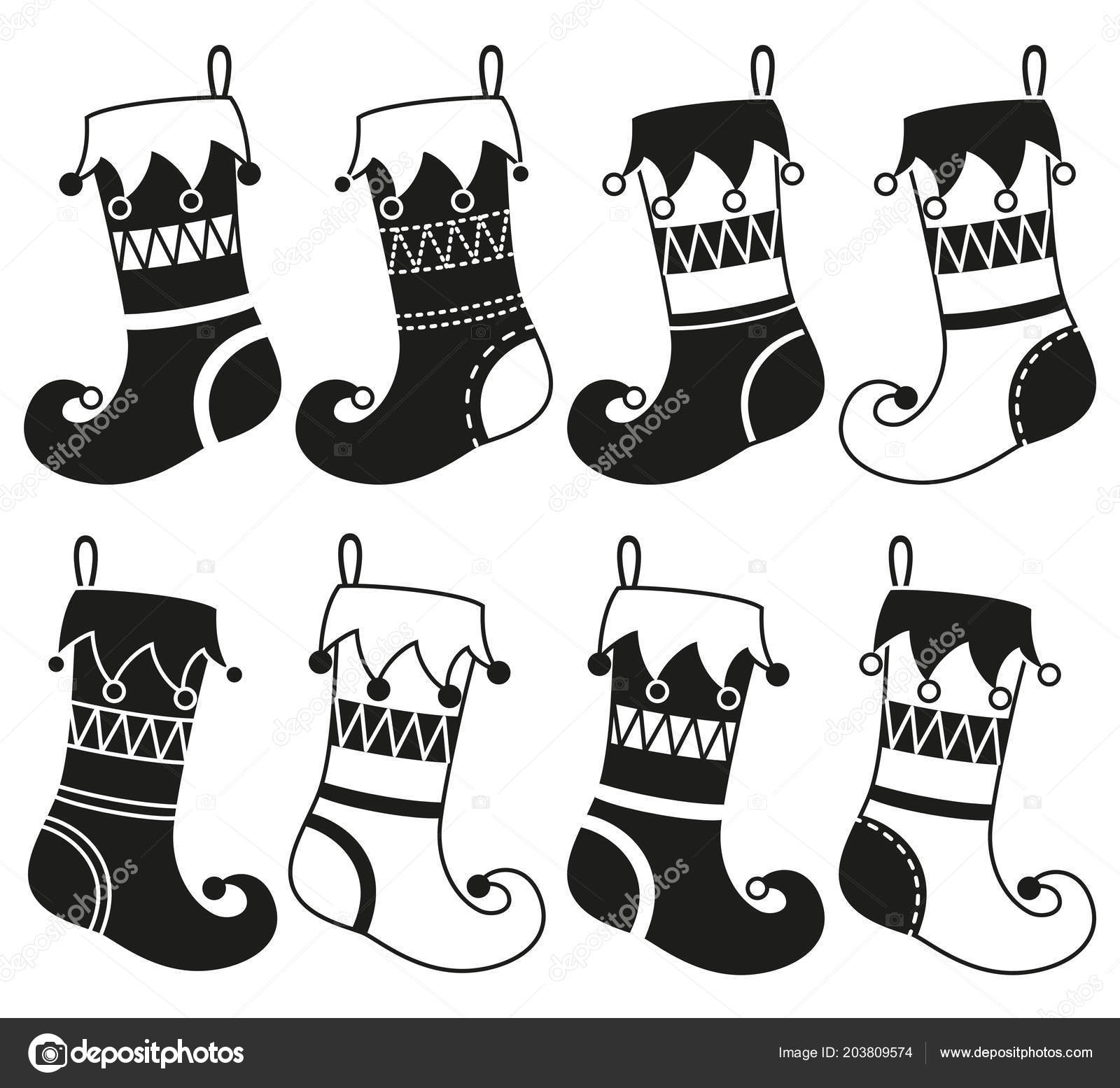 Black and white 8 christmas stocking silhouette set — Stockov½ vektor