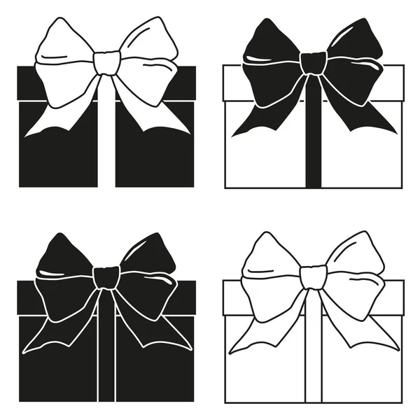 Siluett-samlingsbox med gåva, svart och vitt — Stock vektor