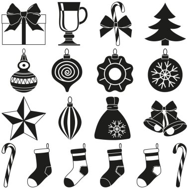 Öğeleri kümesi siluet siyah ve beyaz 18 xmas